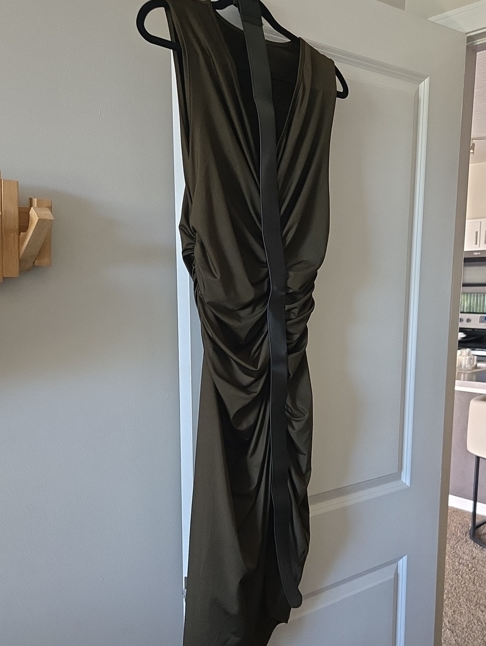 Asymmetrical Olive Ruched Sheath Dress